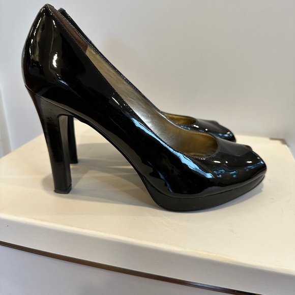 Classic patent peep toe. Worn twice.  Looks killer with shiny black pedi. - Picture 7 of 7